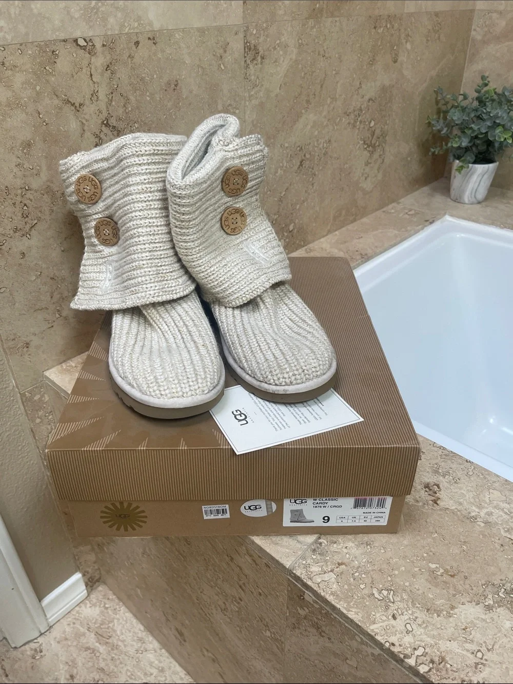 UGG Knit Button Fold-Over Boot - Cream